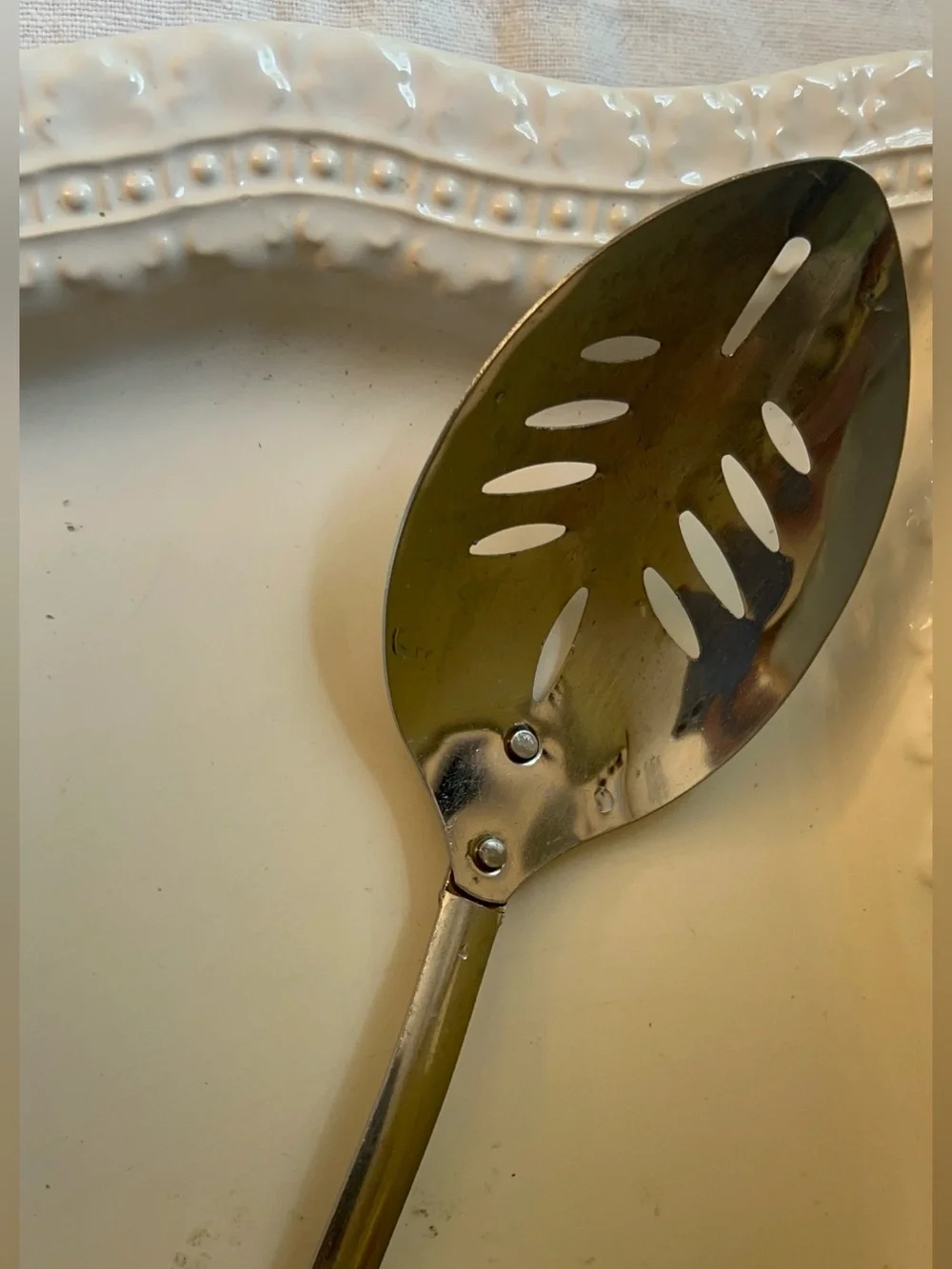 Vintage KOCO Japan Stainless Steel Slotted Spoon Cream handle with Wheat Pattern